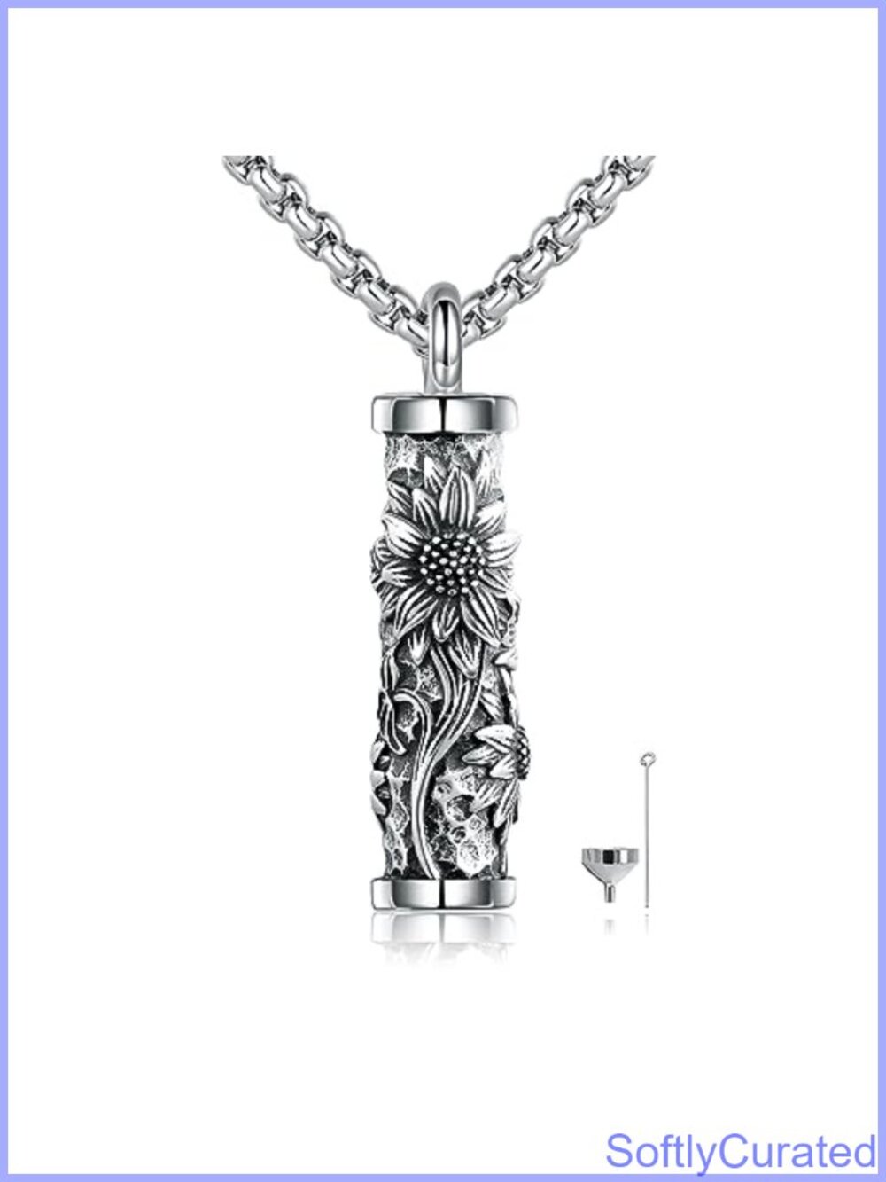 Sterling Silver Sunflower Urn Necklace Cremation Ashes Memorial Jewelry 18in